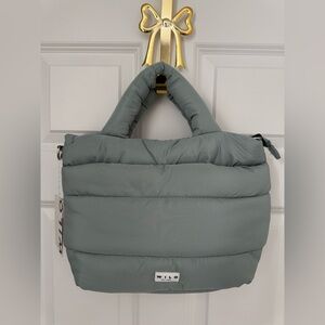 Wilo The Label Light Sage Green Mini Two Strap Puffer Tote/Crossbody Bag